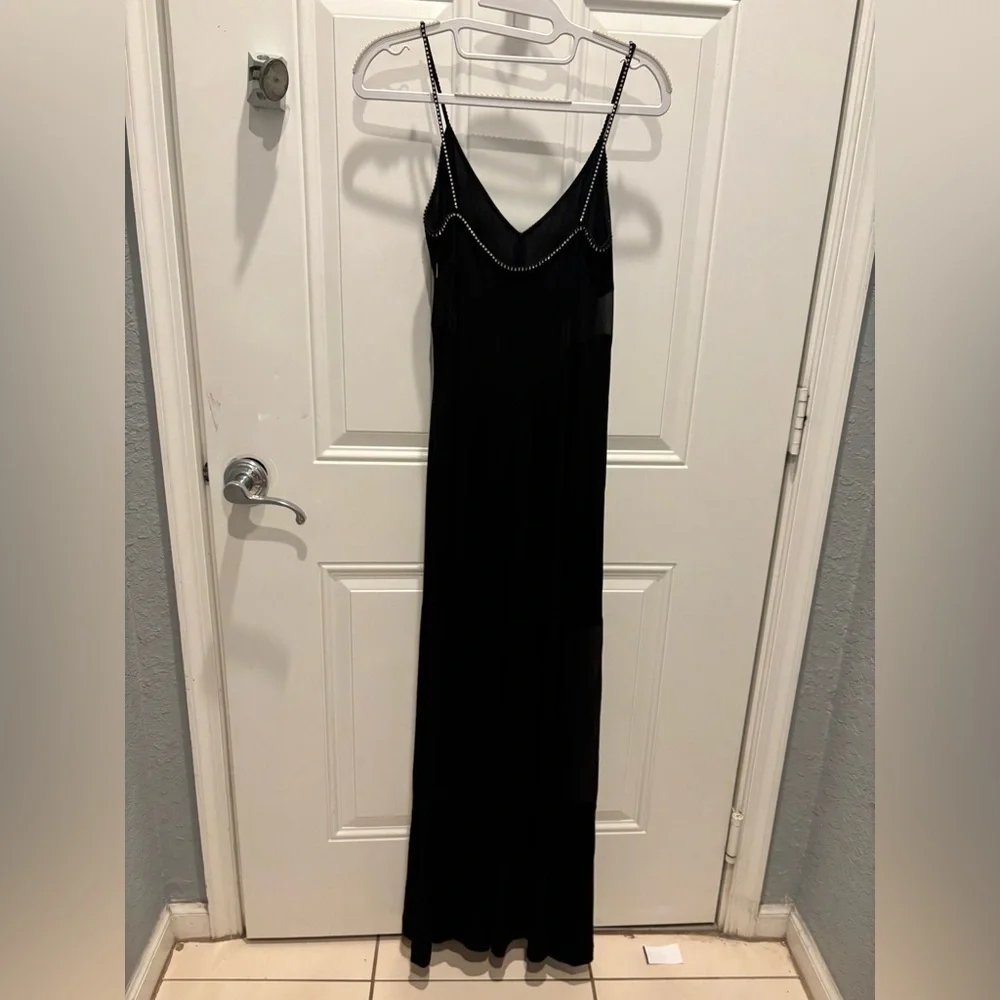 Fendi vintage black slip maxi dress with a v-neck and studded  trim. - Picture 2 of 6